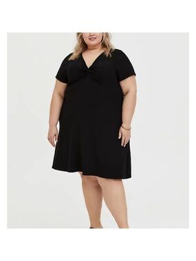 4X - Torrid | BLACK RIB TWIST FRONT SKATER DRESS